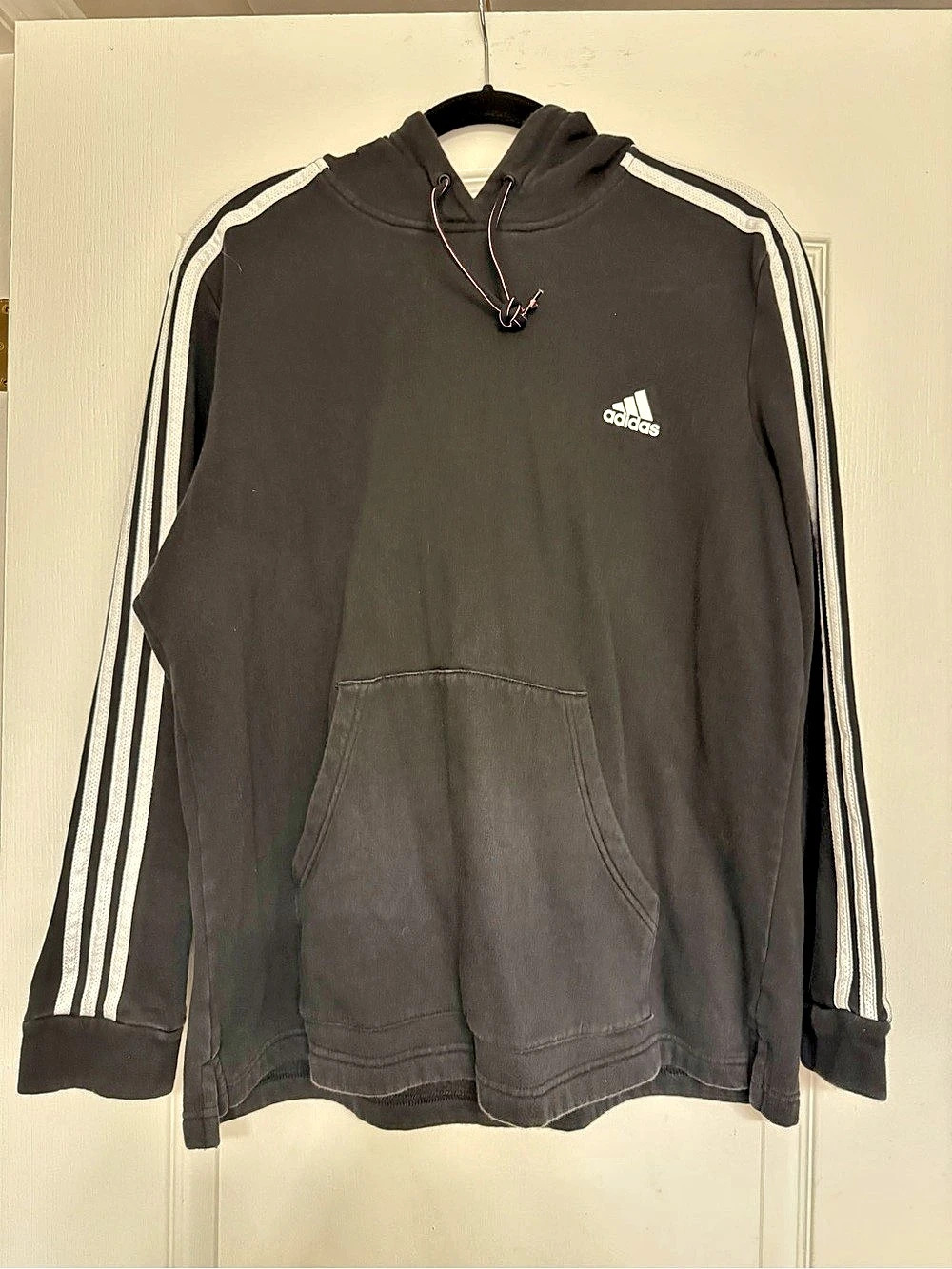 adidas Essentials 3-Stripes French Terry Hoodie Black & White Size Large
